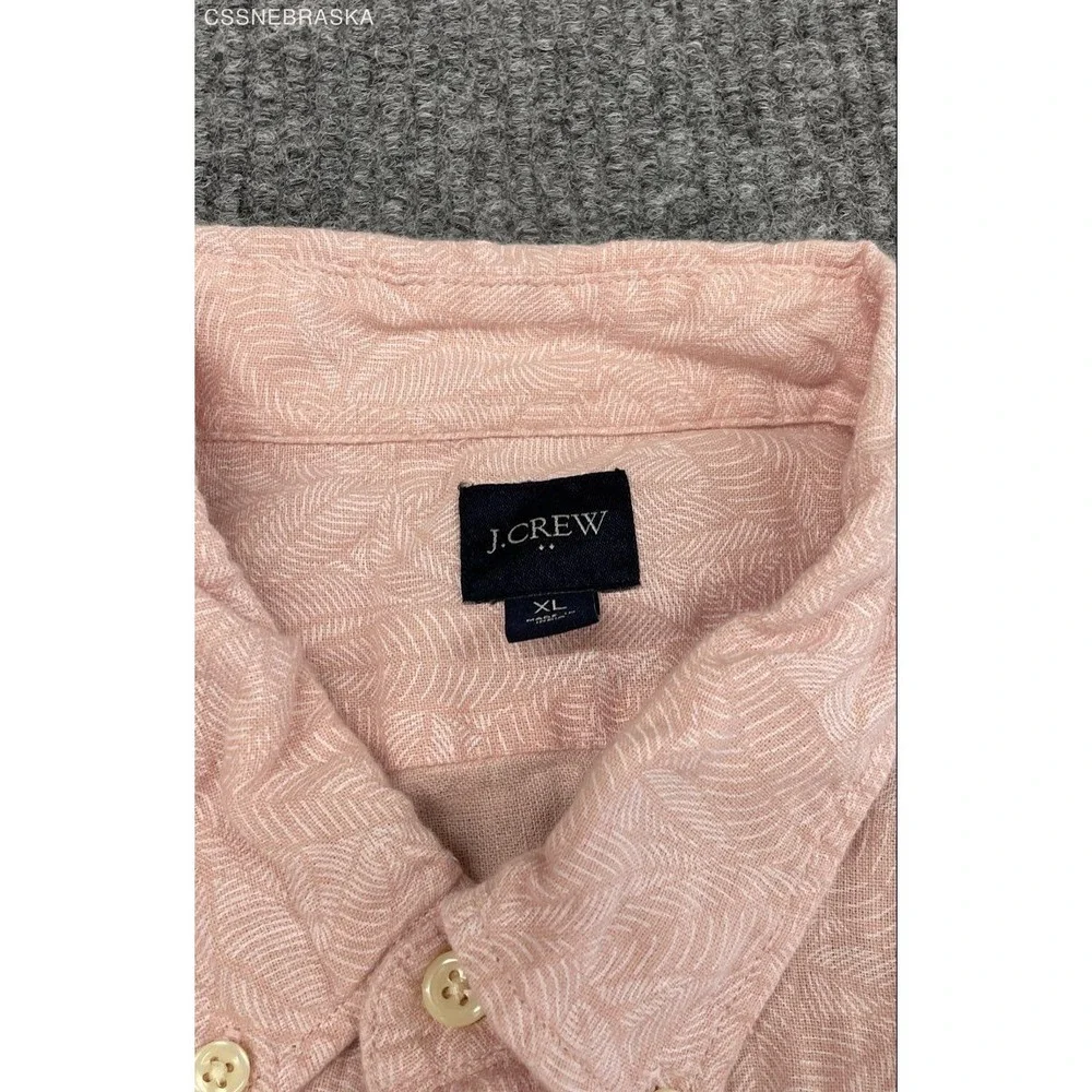 J.Crew Men's Pink Leaf Print Short Sleeve Linen Cotton Button Down Shirt Sz XL